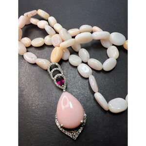 Peruvian pink opal and raspberry rhodolite garnet sterling silver necklace